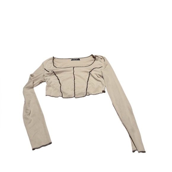 Cream Long Sleeve with Raised brown Corset Seams - Picture 9 of 9